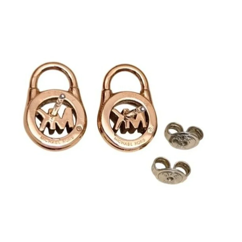 Michael Kors MK Lock Stud Rose Gold tone Crystal Pave Earrings